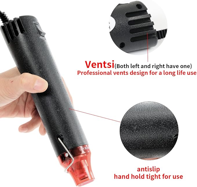 Heat Gun 300W, Handed Hot Air Gun for Crafting and DIY (Black) | 3.28FT Ultra-Long Cable Portable Heat Gun with Stand and Power Cord for Shrinking Wrapping PVC and Drying Paint