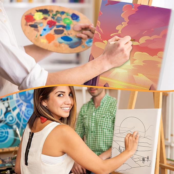 Chuangdi 10 Pcs Landscape Pre Drawn Canvas for Painting Pre Printed Paint and Sip Party Supplies 8 x 10 Inch Stretched Outline Board Painting Kit for Adults Beginner Artist DIY