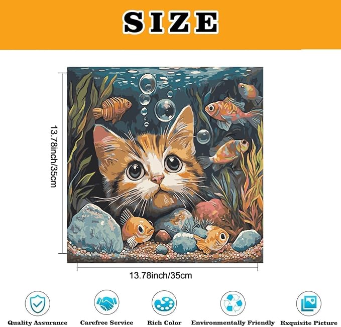 Cat Fish Funny Paint by Numbers Kit for Adults Framed Canvas Frameworkless | Easy Adult Paint by Number Kits on Canvas DIYCat Fish Funny Painting for Beginners Art by Numbers for Home Wall Decor Gift
