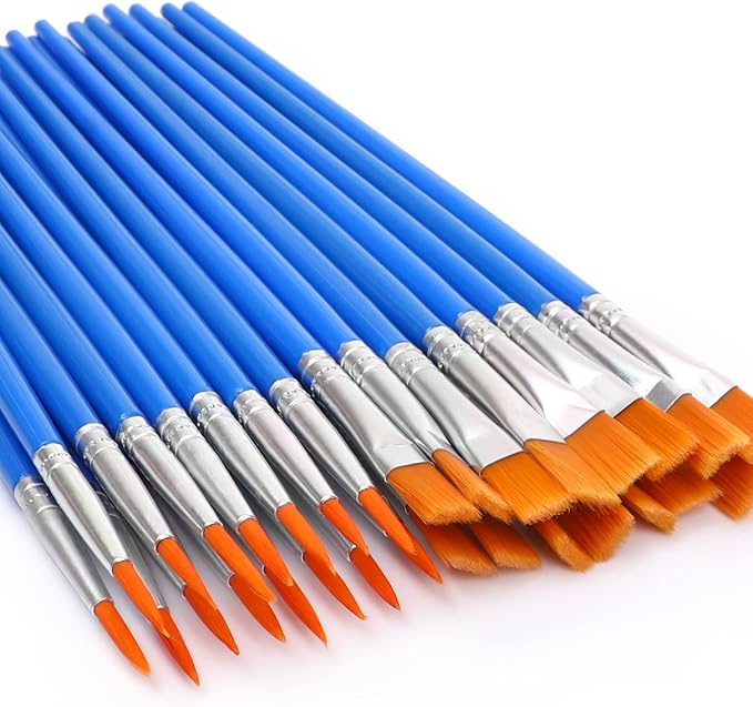 UPINS 30 Pcs Paint Brushes, Small Brush Bulk for Detail Painting | Nylon Bristles Plastic Short Handle, Art Crafts School Projects, Flat Detail Painting, Crafts Face Painting