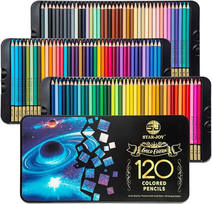 SJ STAR-JOY Gold Edition 120 Colored Pencils for Adult Coloring, Premier Color Pencils for Layering Shading Blending, Holiday Gifts for Artist Drawing, Oil Based Colored Pencils