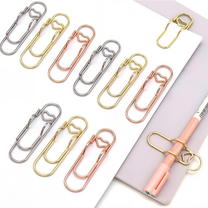 Heart Paper Clip Pen Holder for Notebooks, 9-Pack Metal Pen Clip