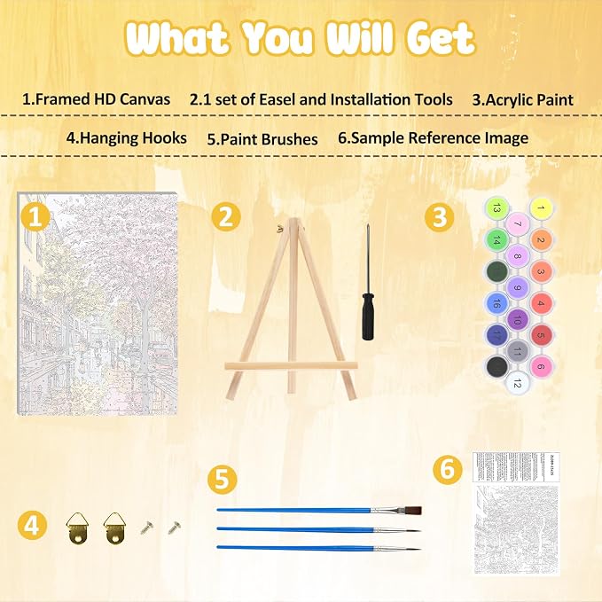MAXBYE Lanscape Framed Paint by Numbers Kits for Adults with Wooden Easel, Easy Adult Paint by Number Kits on Canvas, DIY Oil Paintings for Beginners Gift Home Wall Decor 10×14 Inch