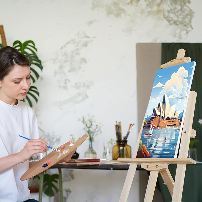 RoundFunny 12 Set Paint by Numbers Kit for Adults Cityscape Painting 8x10 | with Wooden Frame Easel Acrylic Paints Brushes Watercolor Oil, DIY Stress Relief Paint by Number for Beginner Home Wall Decor