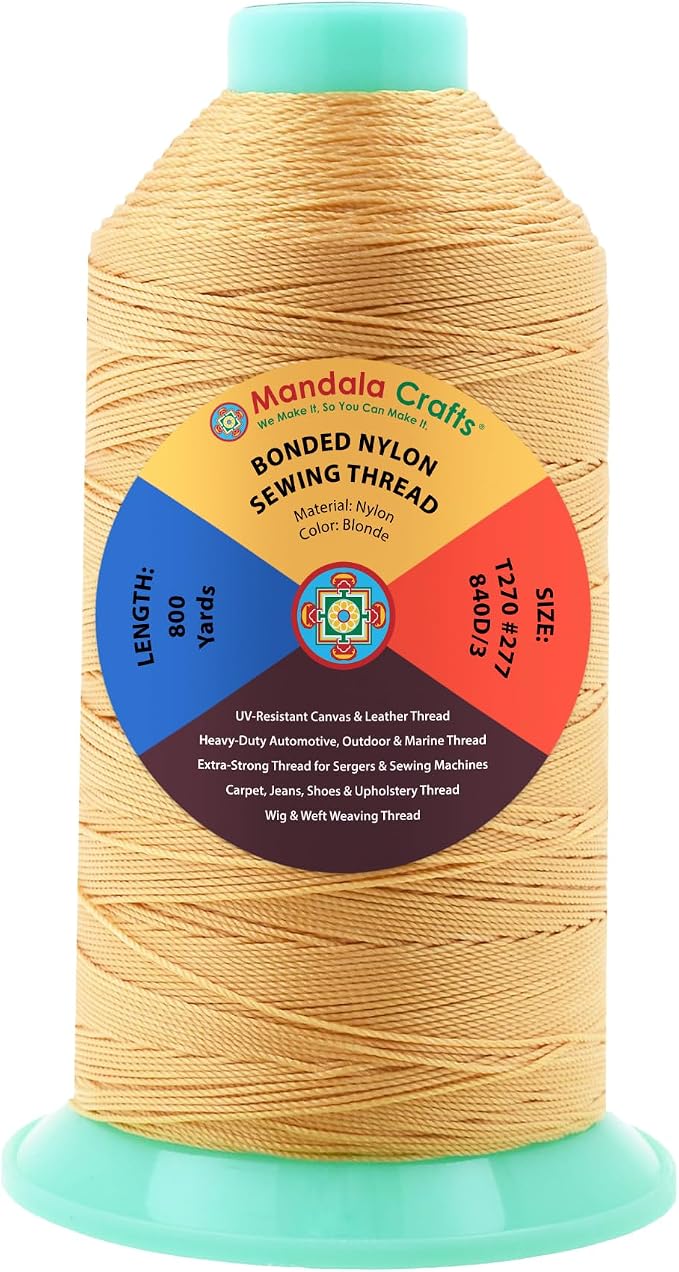 Mandala Crafts Size 277 840D T270 Blonde Bonded Nylon Thread, 800 YDs