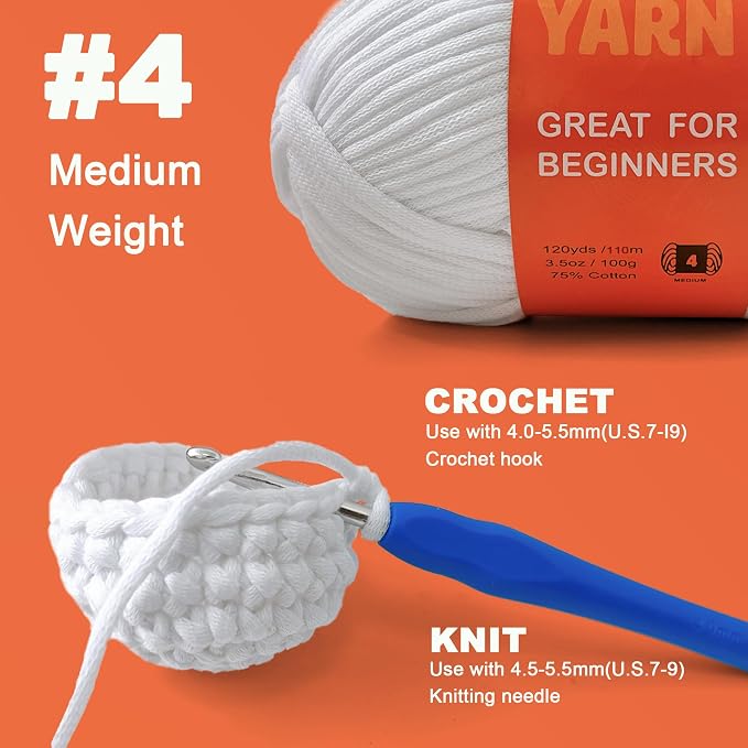Beginner Easy Yarn for Crocheting and Knitting, Pink | 3.5Oz/120yds，Medium Worsted Weight 4, Easy-to-See Stitches, Soft and Smooth Cotton Blend Yarn for Beginners Amigurumi DIY