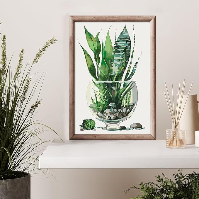 Paint by Numbers Kit for Adults Beginner with Wooden Frame, Plants Framed Adult Paint by Number Kits on Canvas, DIY Easy Acrylic Watercolor Oil Paint by Number for Adults for Home Decor Gift 8x12 Inch