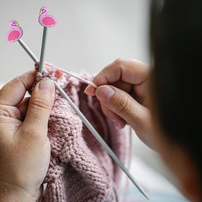 SPANSEE 4 PCS Flamingo Knitting Needle Stoppers, Knitting Needle Point Protectors, Knitting End Caps, Needle Hugger, Stitch Stoppers, Knitting Supplies fit Size 3-11 (3.25mm-8mm) Needles