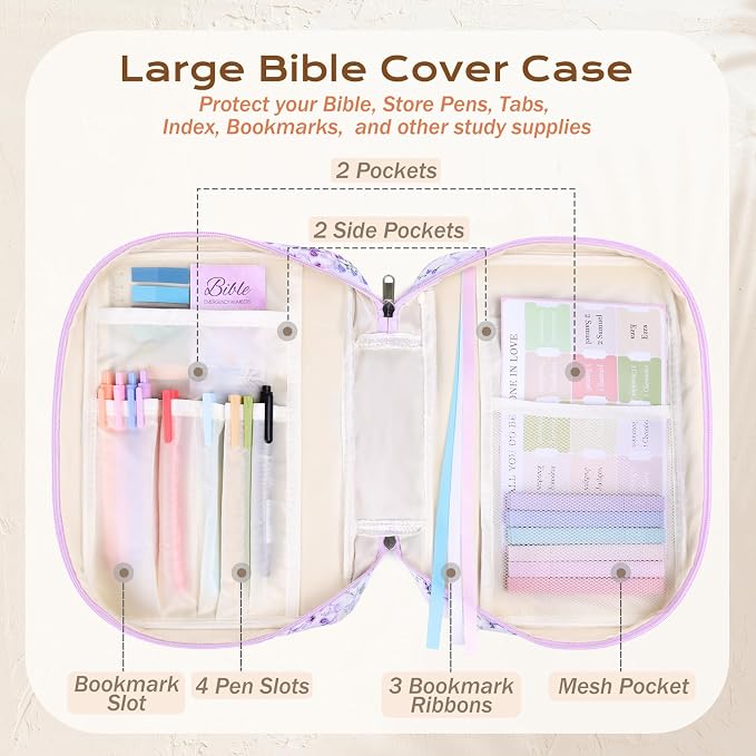 XKDOUS Bible Cover Case for Women Bible Bag Journaling Kit w/Study Supplies