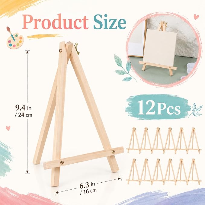 12 Pack 9 Inch Wood Tripod Easel Stand for Painting Canvases