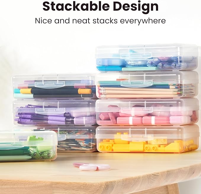 Sooez 6 Pack Pencil Box, School Box, Hard Pencil Boxes for School Supplies