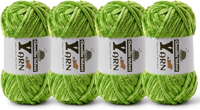 Chenille Crochet Emerald Green Yarn 4 Pack