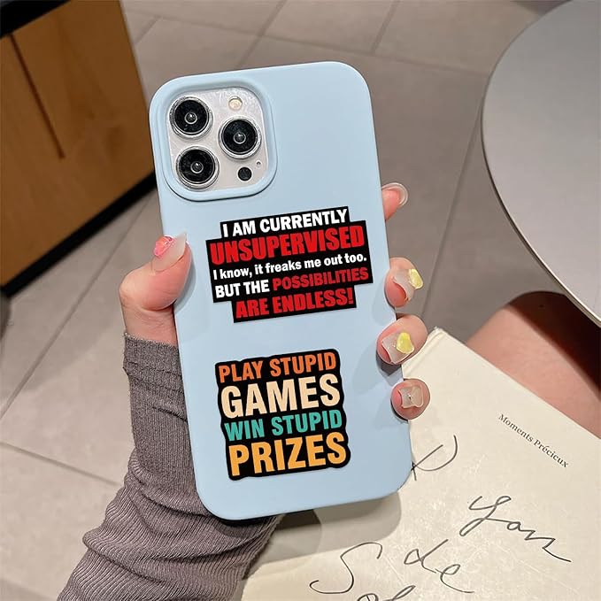 55Pcs Oppose Satire.Stickers - Funny Stickers for Adults with Snarky, Humorous Quotes for Water Bottle, Laptop, Phone, Hard Hat, Bumper, Gifts (Colourful-F3)