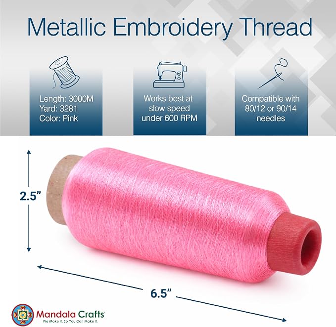 Mandala Crafts Metallic Pink Embroidery Floss for Sewing, 3281 Yard Spool