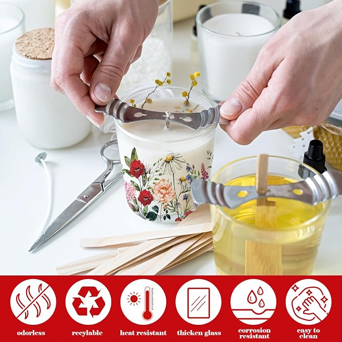 Whaline 12Pcs Wildflower Empty Candle Jar with Wooden Lid 7 oz Spring Floral Glass Candle Container for Candles Making Storing Kitchen Table Centerpiece Decoration