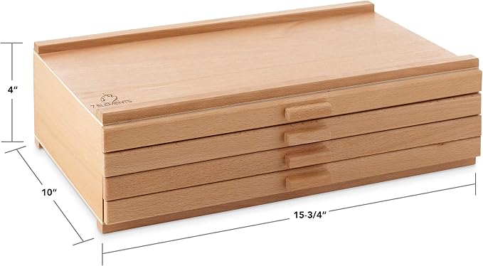 7 Elements 4 Drawer Wooden Artist Storage Supply Box for Pastels, Pencils, Pens, Markers, Brushes and Tools
