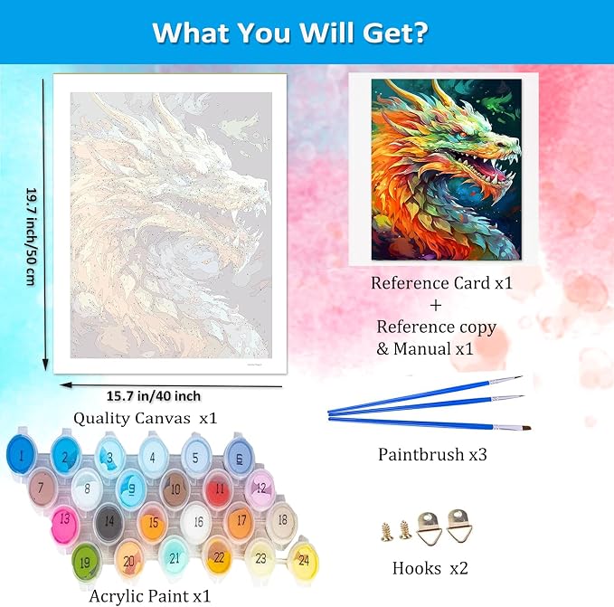 Artunion Colorful Dragon Paint by Numbers for Adults, Animal Paint by Number Kits, DIY Oil Painting Paint by Number Kits on Canvas Arts Craft for Home Wall Decor 16x20 Inch