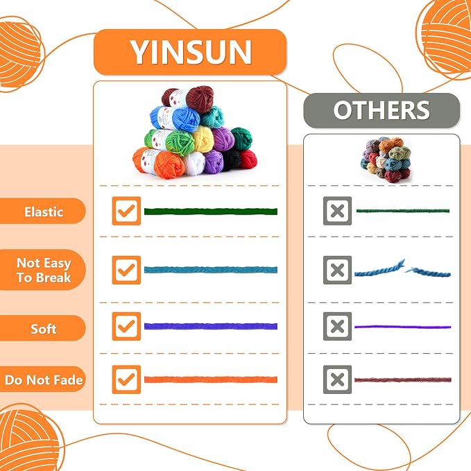 Yinsun 12 Crochet Yarn for Crafts, Mini Acrylic Yarn for Beginners (12x15g) | 12 Colors Yarns, Yarn Bulk, Rainbow Colors, for Starters, Knitting Crochet Crafts, estambres para tejer a crochet