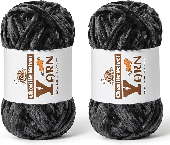 Chenille Crochet Carbon Grey Yarn 2 Pack