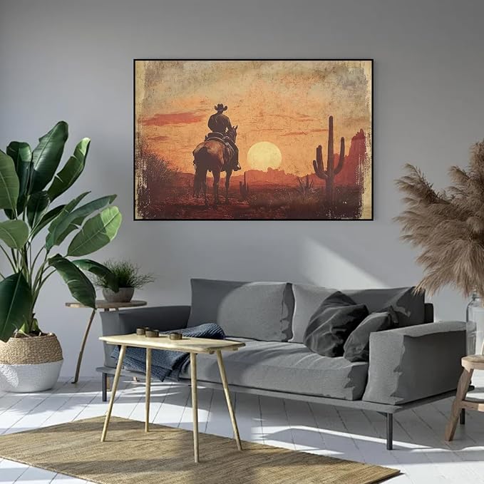 Western Cowboy Paint by Numbers Kit for Adults Framed Canvas Frameworkless