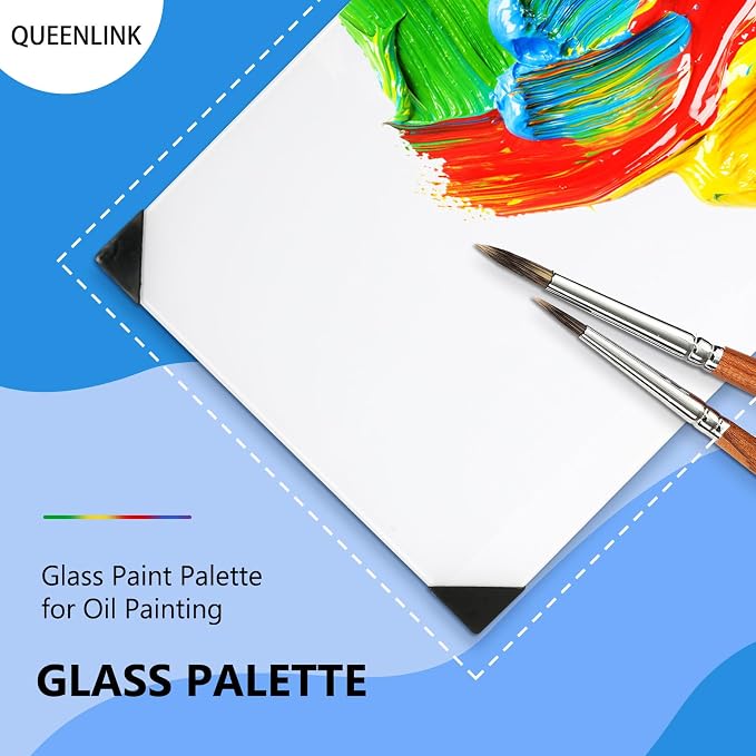 Glass Palette for Oil Painting, 12 x 9 Inches, Ultra White, Easy to Clean