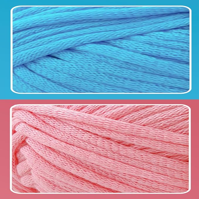 2x3.5Oz Beginner-Friendly Yarn for Crocheting and Knitting;Worsted-Weight Medium #4;Cotton Blend Yarn for Beginners with Easy-to-See Sitches,Great for Amigurumi DIY (Blue+Pink)
