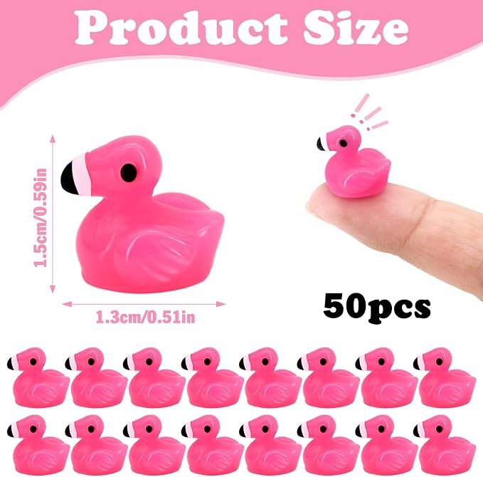 50pcs Mini Resin Flamingo Ducks, Tiny Flamingo Figurines to Hide, Miniature Pink Flamingos Decor for Dollhouse Micro Fairy Garden Landscape DIY Craft