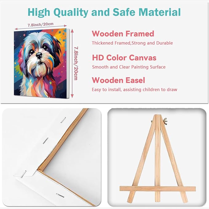 cviokrdu 4 Pack Paint by Numbers Kit for Kids with Frame - Wooden Easel, Animal Paint by Numbers for Kids Ages 4 8 12, Easy Animals Acrylic Oil Painting Kits for Home Wall Decoration 8x8 inch
