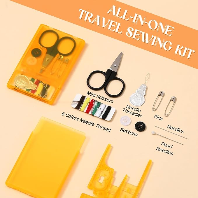 Knitgrip 25 Boxes Mini Travel Sewing Kit Quick Fix Sewing Kits Bulk, Orange