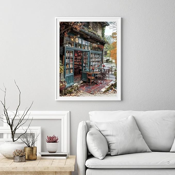 Ycydilirab Diamond Art Kits for Adults Bookshop-5D Diamond Painting for Adults,Scenery Gem Art for Adult Perfect for Relaxation and Home Wall Decor 12x16inch