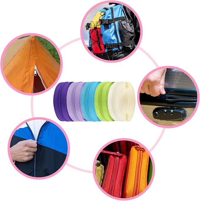 DOITEM 31 Yards 10 Pieces Sewing Zippers #3 Nylon Coil Zippers 10 Colors Assorted Zipper for Sewing with 40 Zipper Sliders for DIY Tailor Sewing Crafts Supplies,