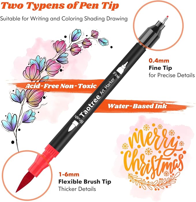 Taotree 36 Colors Dual Tip Art Markers Pens Set for Adult Coloring Books | Artist Fine & Brush Tip Coloring Markers Drawing Pens for Journaling Note Taking Lettering Calligraphy Craft Art Supplies Set