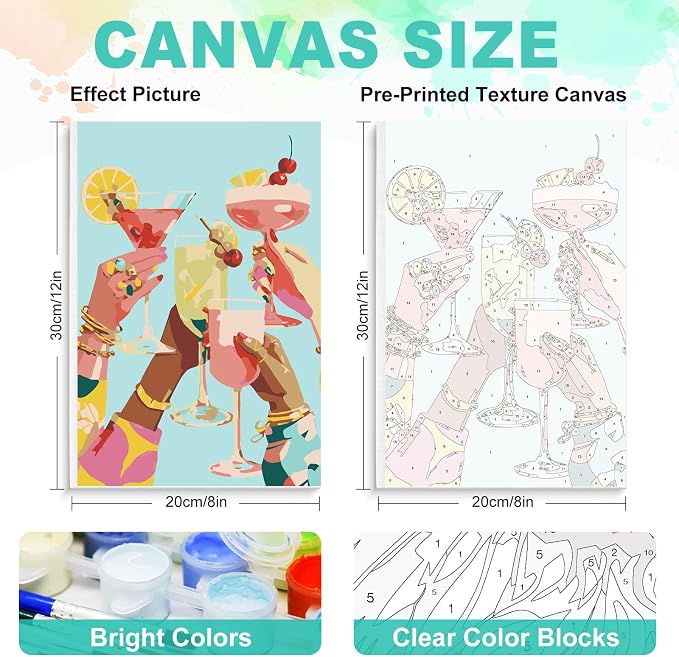 Framed Paint by Numbers Kit for Adults, Cocktail Cheers, 8 x 12 Inch | DIY Adult Paint by Number Kit for Beginners, Bar Wall Decor, Stress Relief Craft Gift, Creative Hobby