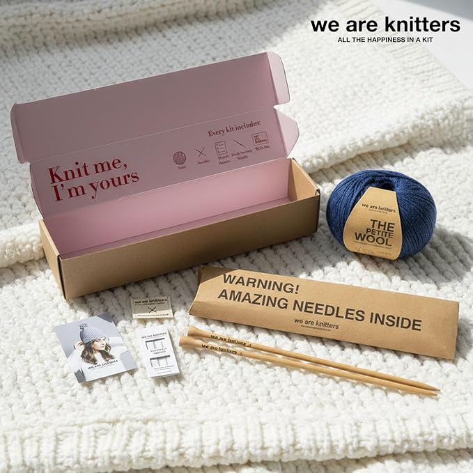 We Are Knitters Tremblant Beanie Kit | Beginner Knitting Gift Kit | Easy Flat Knit Winter Hat | Cozy DIY Handmade Beanie Set