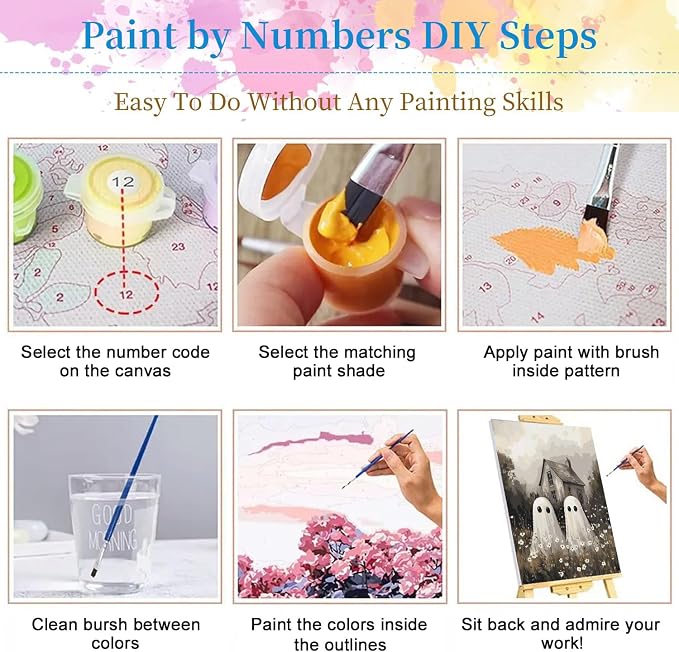 Gearock Halloween Ghost Paint by Numbers Kit for Adults, 16x20 Inch | Beginners Easy Acrylic Painting Kits for Holiday Room Bedroom Living Room Bathroom Wall Decor