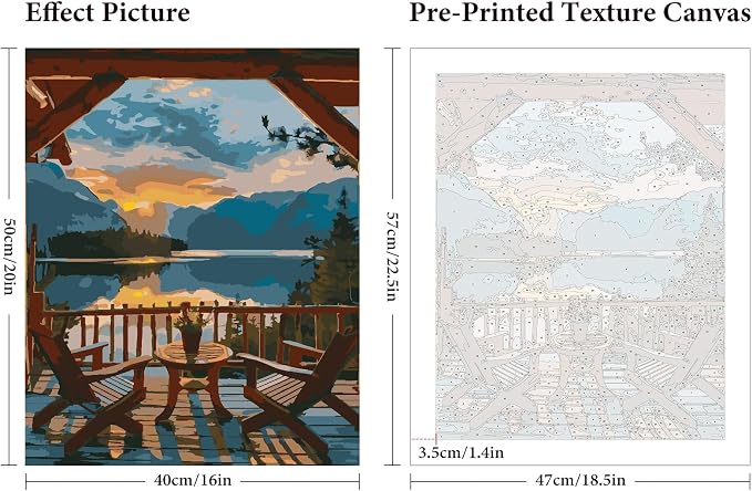 Fountor Sunset Paint by Numbers Kit for Adults Beginner 16x20 Inch | DIY Acrylic Painting by Numbers Mountain Lake Landscape, Without Frame Canvas, Stress Relief Craft Kits, For Home Decor Gift