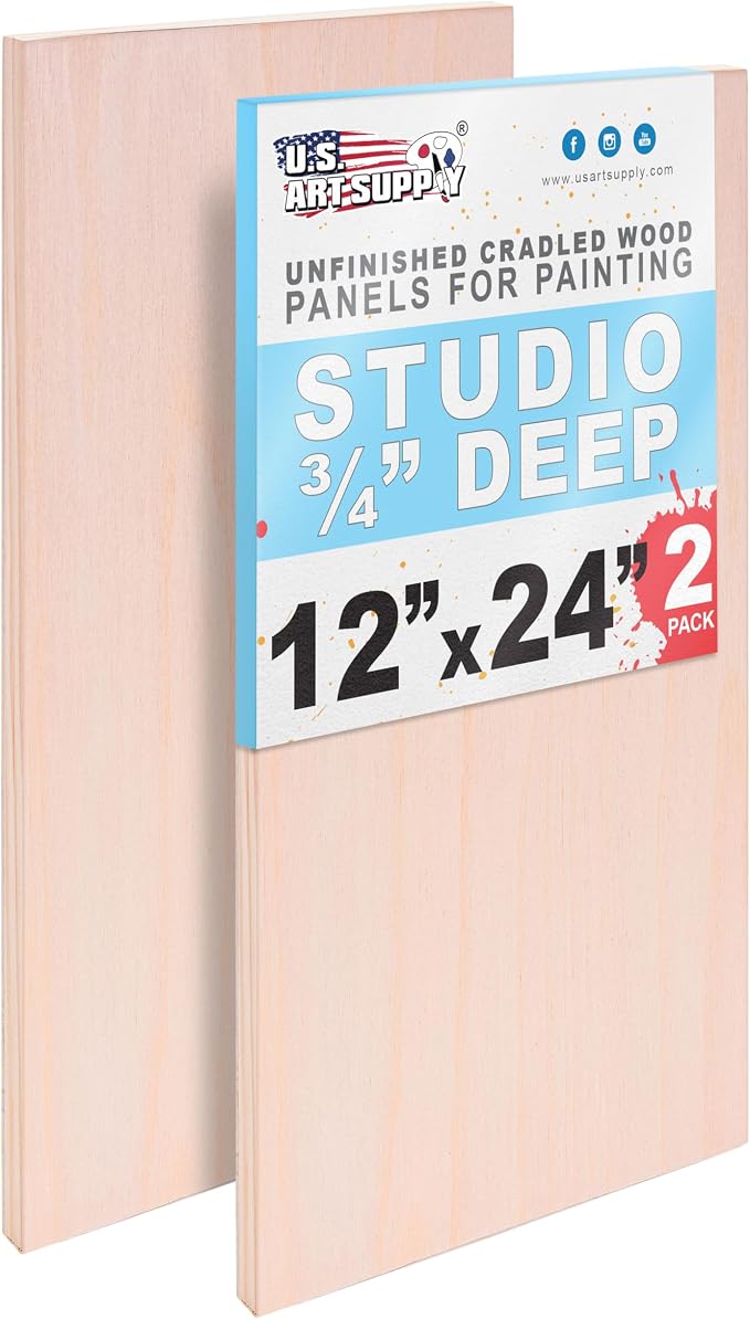 U.S. Art Supply 12" x 24" Unfinished Cradled Wood Panels for Painting