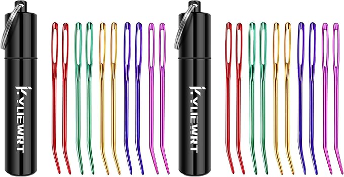 Premium Tapestry Needle & Weaving Needle Set for Crochet, Anodized 6063 Aluminum Bent Tip Yarn Needles with Portable Storage Tube for Crochet Finishing, Amigurumi & Knitting (Pack of 2)