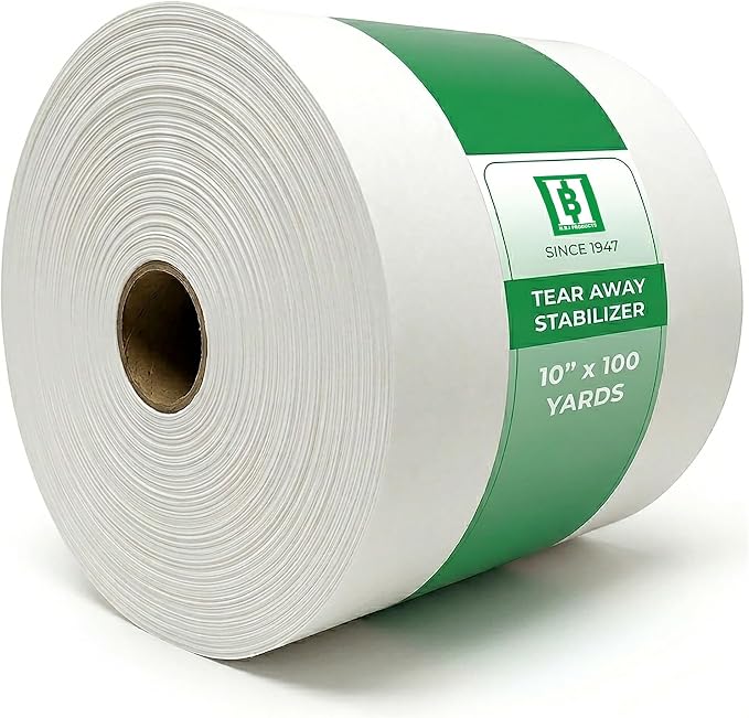HBI Tear Away Embroidery Stabilizer Roll, 1.8 oz Medium, 10 in x 100 yd | 1.8 oz tearaway backing, machine and hand embroidery, tears clean, fits all hoops and machines, white, made in USA