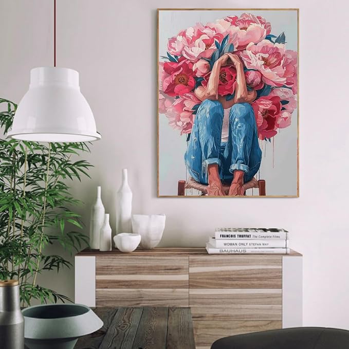 pchmcu Flowers Women Paint by Numbers Kits for Adults - Flowers Adult Paint by Number Kits - DIY Acrylic Oil Painting by Numbers for Home Wall Decor 16 x 20 Inch