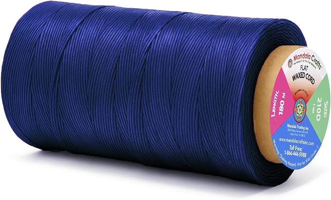 Mandala Crafts 210D 1mm Royal Blue Flat Waxed Thread for Leather Sewing