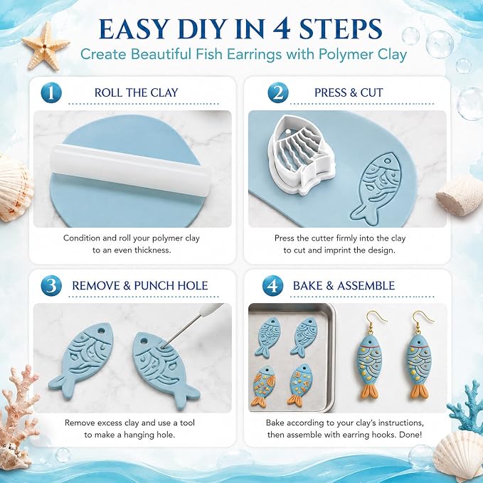11 Pcs Ocean & Fish Polymer Clay Cutters Set