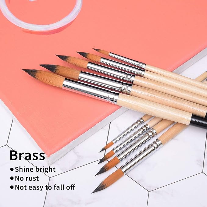 Artist Watercolor Brushes Set,9 Pcs Professional Painting Kits with Long Handle Soft Nylon Hair Round Tips Brushes for Acrylic Oil Watercolor Gouache (Pointed-Round)