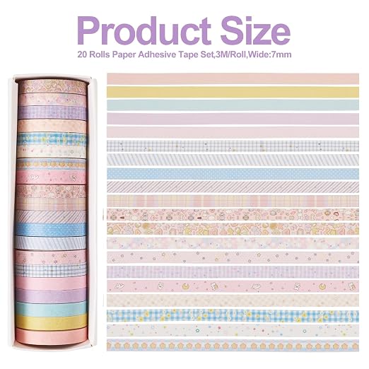 20 Rolls Washi Tape Set 7mm Pastel Scrapbook Bible Tape Decorative Tape Pack Pink Aesthetic Colored Tape Rolls Stickers for Crafts DIY Scrapbook Study Journaling Planner Supplies
