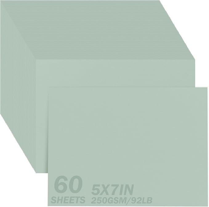 5x7 Inch Sage Green Cardstock 250GSM/92LB 60 Sheets Card Stock