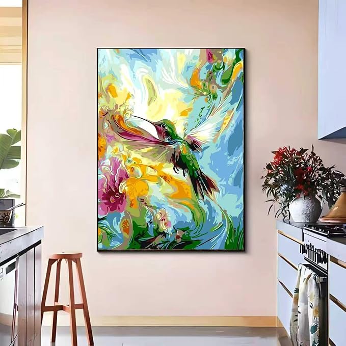 OJTOYART Hummingbird Paint by Numbers Kit for Adults,Paint Canvas 16x20In | Color by Numbers for Adults,Acrylic Watercolor Oil Colorful Home Decor