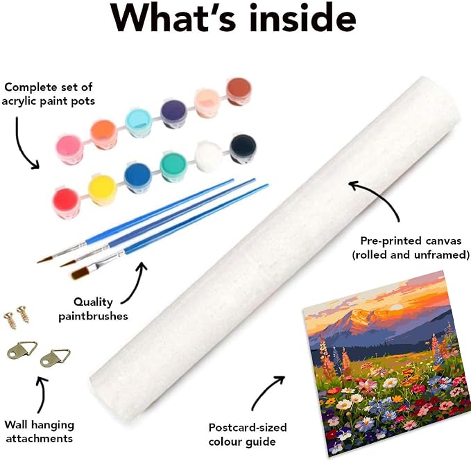 Clendo Landscape Paint by Numbers Kit for Adults Beginner, Flower Mountain Adult Paint by Number Kits on Canvas, Sunset Oil Painting Kit for Beginners Gift Home Wall Decor 16x20 Inch