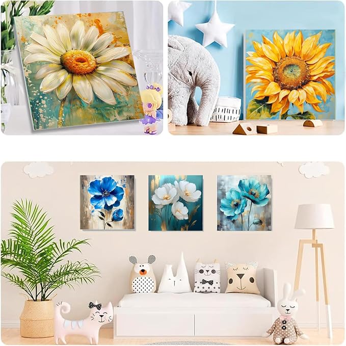 SYDYLH 6 Pack Paint by Numbers Kit for Adults/Kids, Easy Framed Adults Paint by Numbers Kits, DIY Simple Flowers Acrylic Oil Painting Number Kits for Home Wall Decor (8 x 8 Inch)