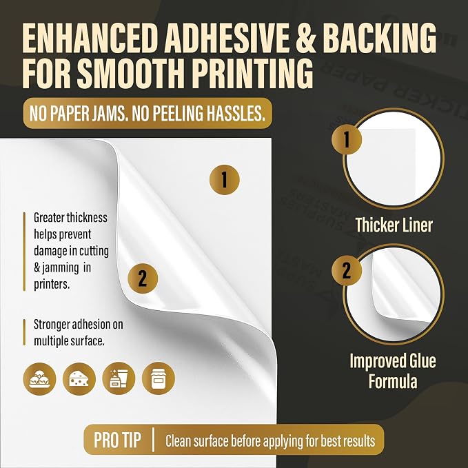 30 Sheets Glossy Printable Sticker Paper 8.5 x 11, Waterproof Sticker Paper for Inkjet & Laser Printers, Dye & Pigment Ink, Labels, Crafts & Cutting Machine Projects