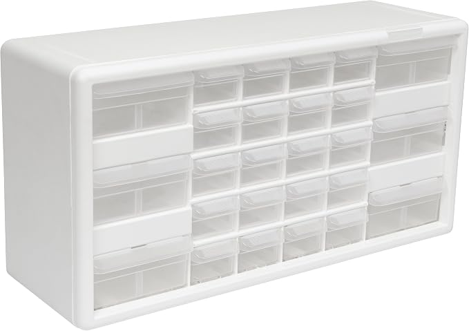 Akro-Mils 26-Drawer Plastic Storage Cabinet, 20" W x 6" D x 10" H, White | Plastic Cabinet w/ Drawers for Garage Organization, Beads, Building Bricks Storage, Teacher Toolbox, Makeup Organizer, 10126